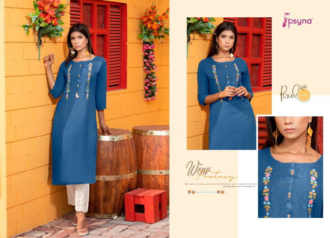 Pixcel By Psyna Straight Cut Rayon Embroidery Kurti Wholesale Price In Surat